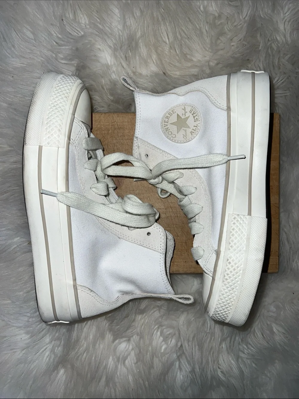 Converse White High-Top Canvas and Suede Platform Sneakers